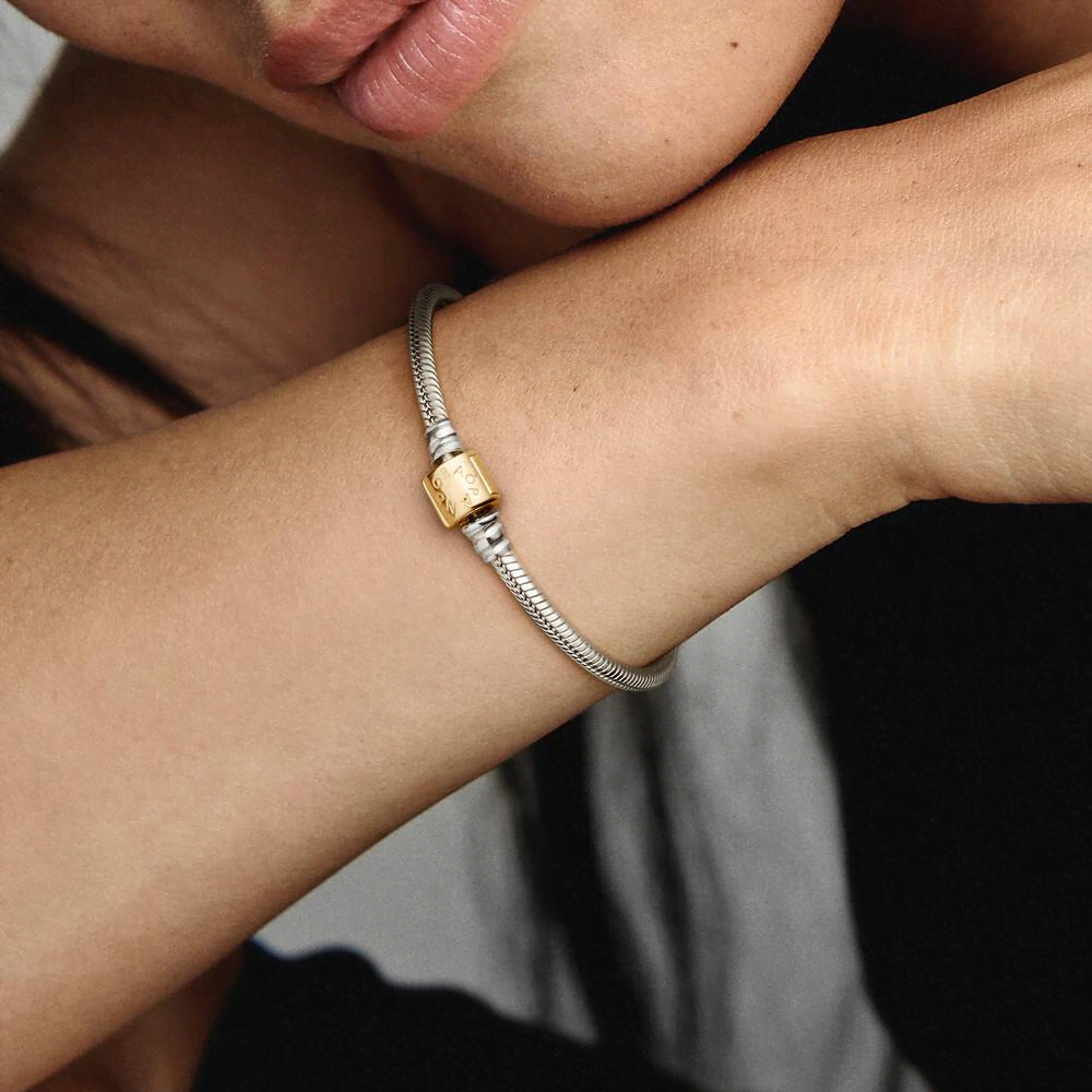 FINAL SALE - Pandora Moments Two-tone Barrel Clasp Snake Chain Bracelet