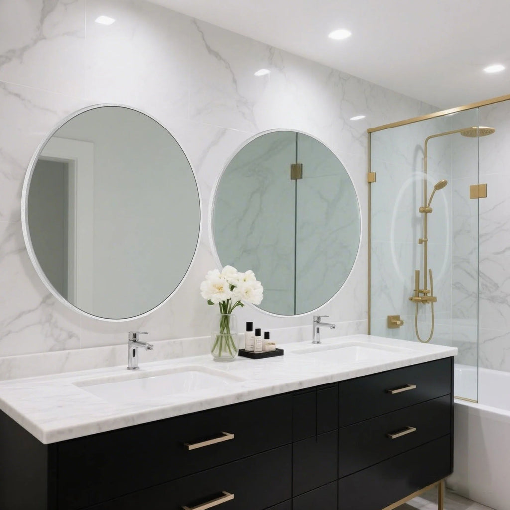 Round Bathroom Vanity Mirror, 24x24 / 36x36, Black, Brushed Gold or Silver