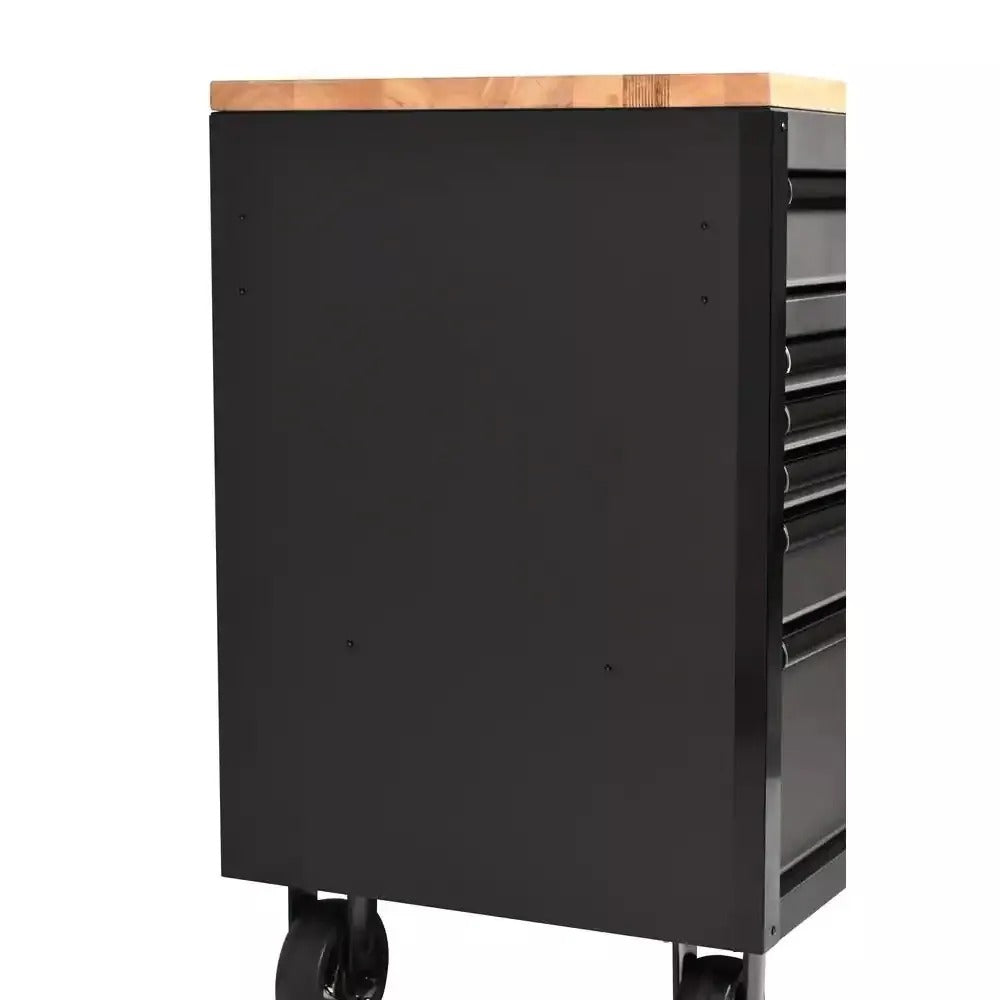 61 Inch 15-Drawer Mobile Workbench With Solid Wood Top And Power Strip