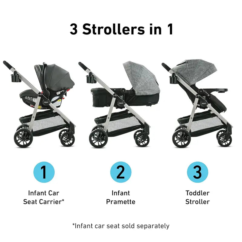 Graco Modes Pramette 3-in-1 Travel System With SnugRide 35 Lite DLX Infant Car Seat, Ellington