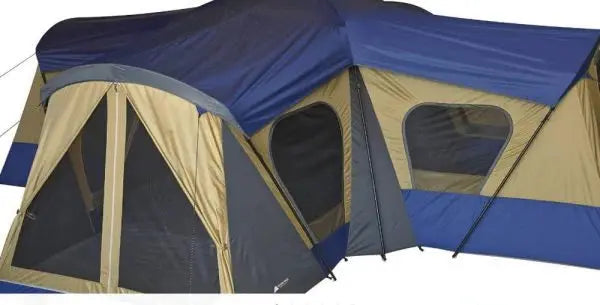 Ozark Trail 14-Person 3 Season Cabin Tent, Blue Yellow, 20 Inches Floor Width, 78 Inches Height - Base Camp