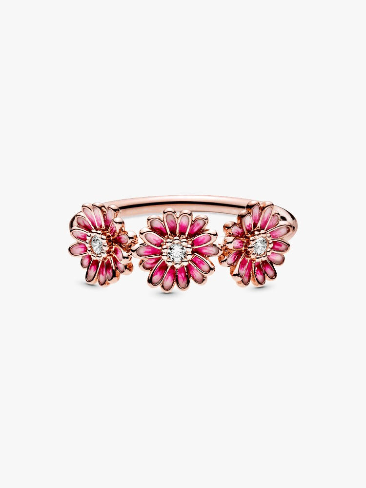 Pink Daisy Flower Trio Ring