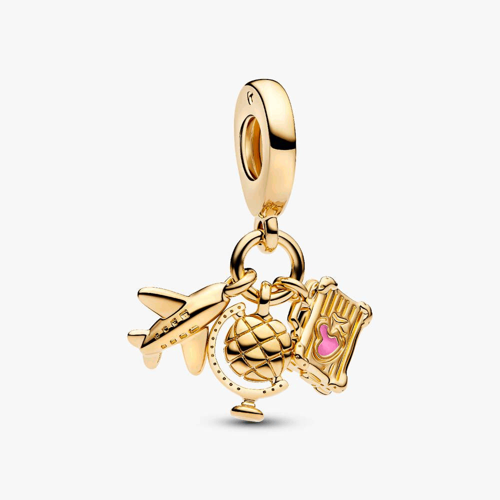 Airplane, Globe & Suitcase Triple Dangle Charm