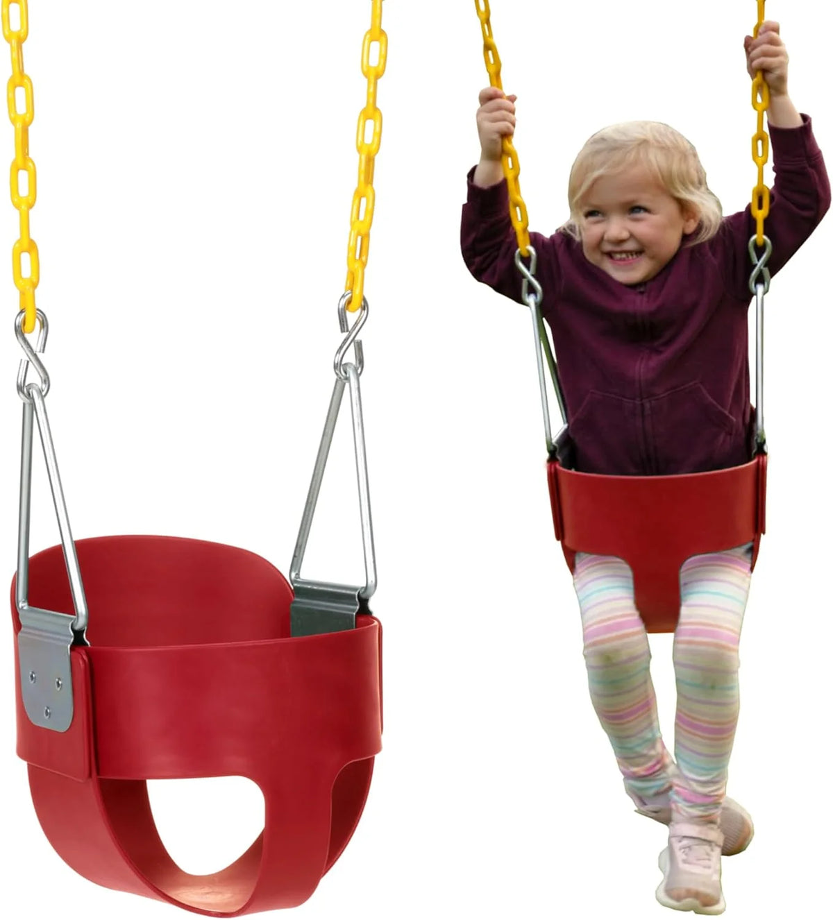 Heavy-Duty High-Back Full Bucket Toddler Swing Seat, Green, 9.4in D x 12.7in W x 10.7in H - 66in Chains