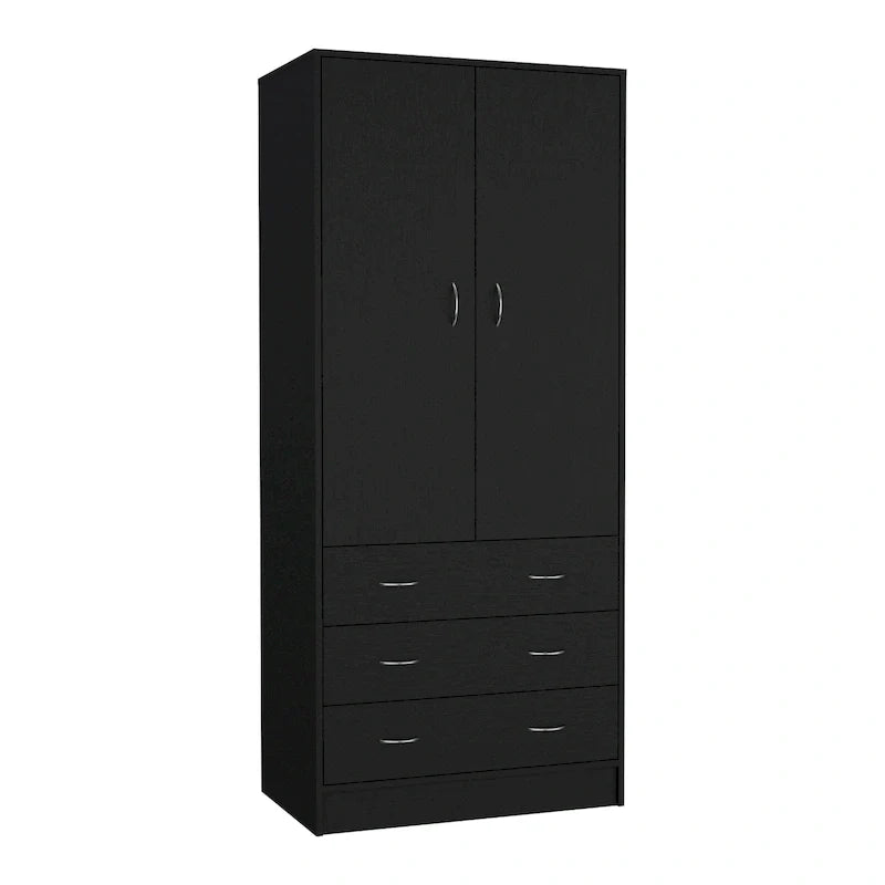 Devali Blue Double-Door Armoire With 3 Drawers And 1 Hanging Rod