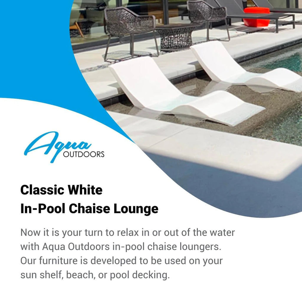Aqua Chairs In-Pool Chaise Lounger, Classic White, 2-Pack, 66in D x 22in W x 24in H - Up To 9in Water Depth