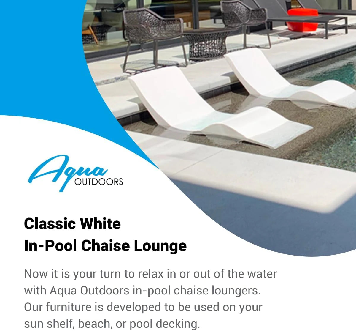 Aqua Chairs In-Pool Chaise Lounger, Classic White, 2-Pack, 66in D x 22in W x 24in H - Up To 9in Water Depth