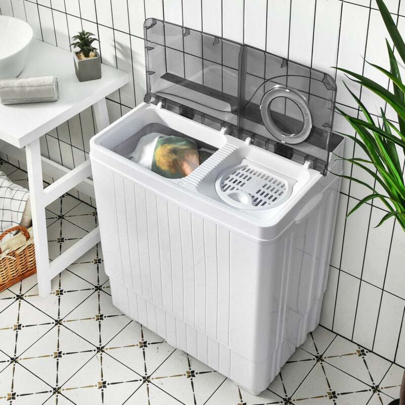 Portable Twin Tub Washer Dryer Combo With Drain Pump, 26 LBS - Blue/Gray