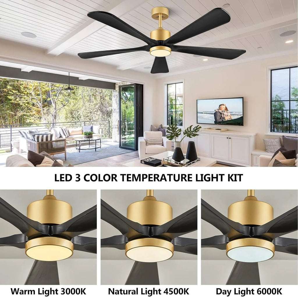 BOOSANT 60 inch Ceiling Fan With LED Light, 5 Solid Wood Blades, 6 Speeds, Deep Brown - 8727