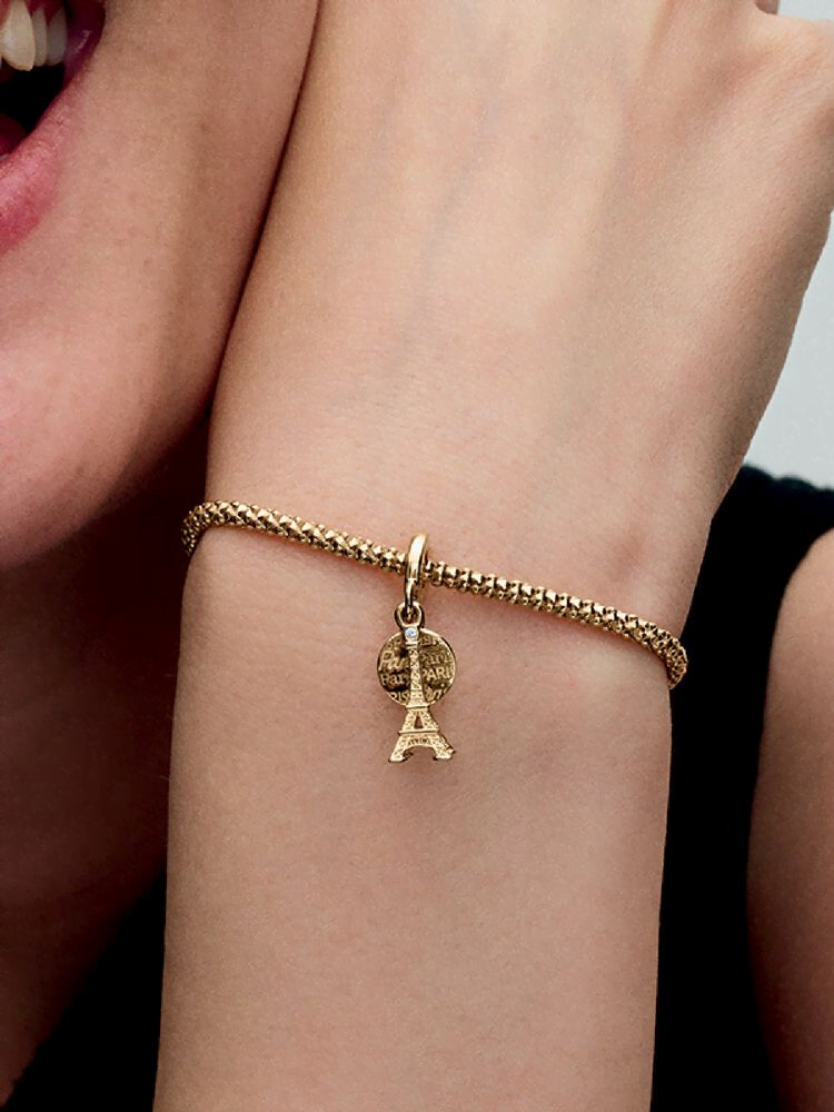 Paris Eiffel Tower Lab-Grown Diamond Engravable Double Dangle Charm