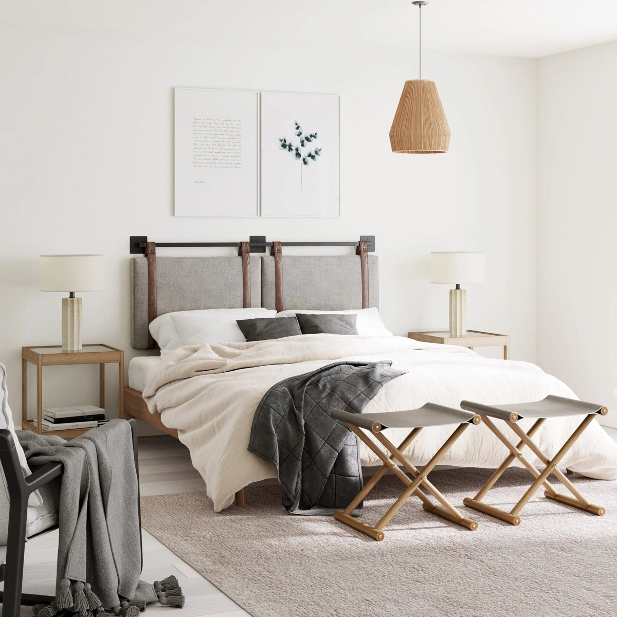 Wall-Mount Upholstered Headboard With Metal Rail - Twin, Queen & King