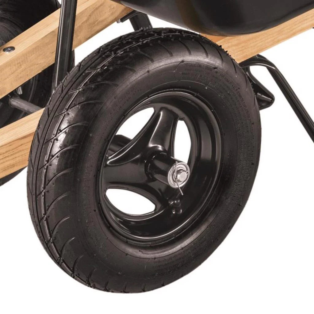 Poly Wheelbarrow 10 cu ft Black With Dual 16 inch Pneumatic Tires And Hardwood Handles
