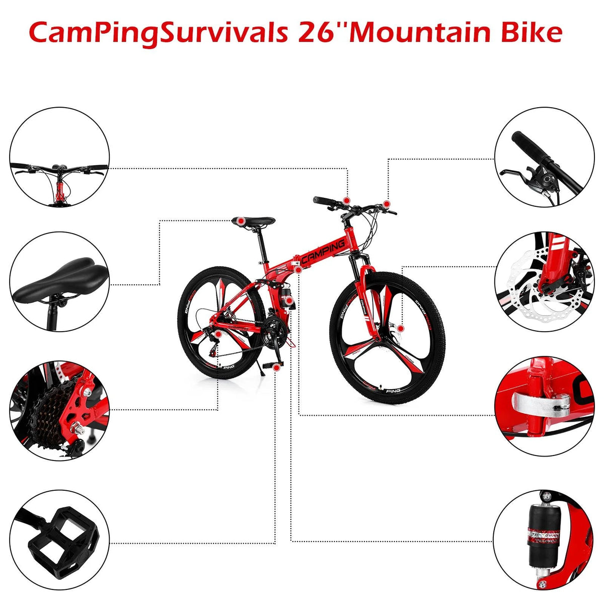 Zimtown Folding Mountain Bike, 26 inch Shimano 21 Speed MTB