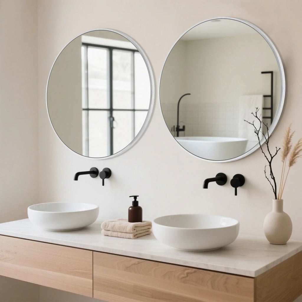 Round Bathroom Vanity Mirror, 24x24 / 36x36, Black, Brushed Gold or Silver