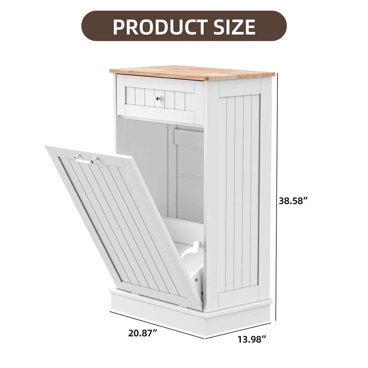 HARIPUL Single Tilt-Out Trash Cabinet For 13 Gallon Waste Bin, White