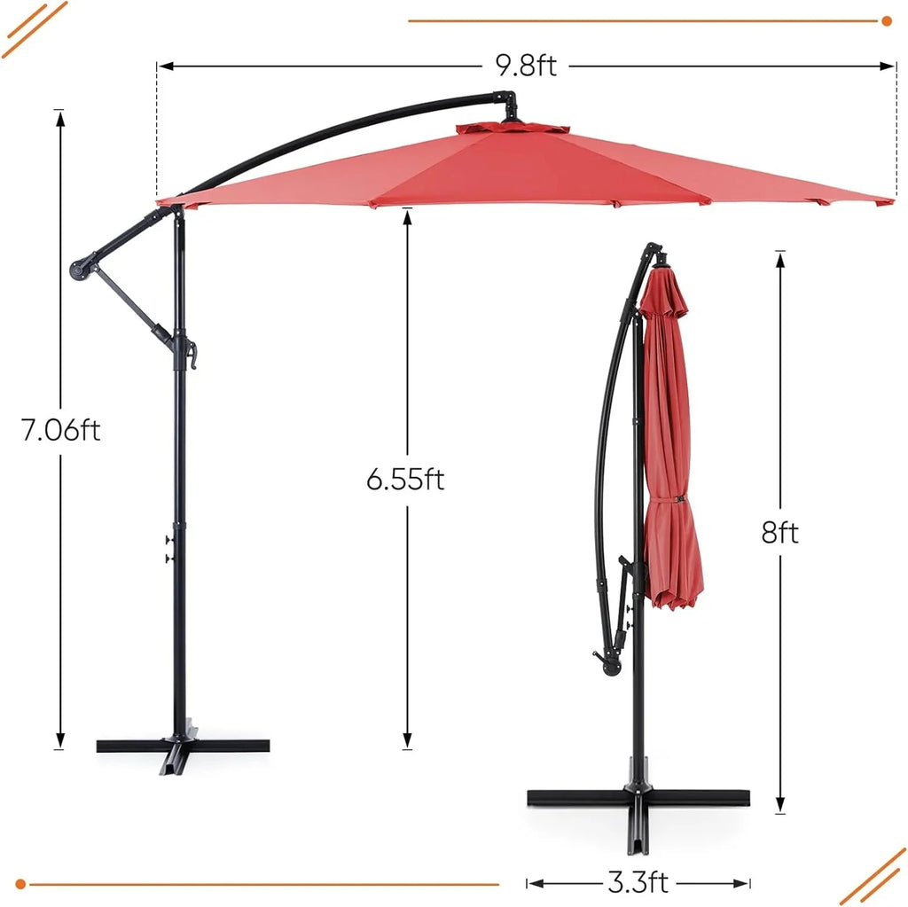 Sweetcrispy 9.8FT Offset Patio Umbrella With Easy Tilt Adjustment, 8 Ribs, Blue
