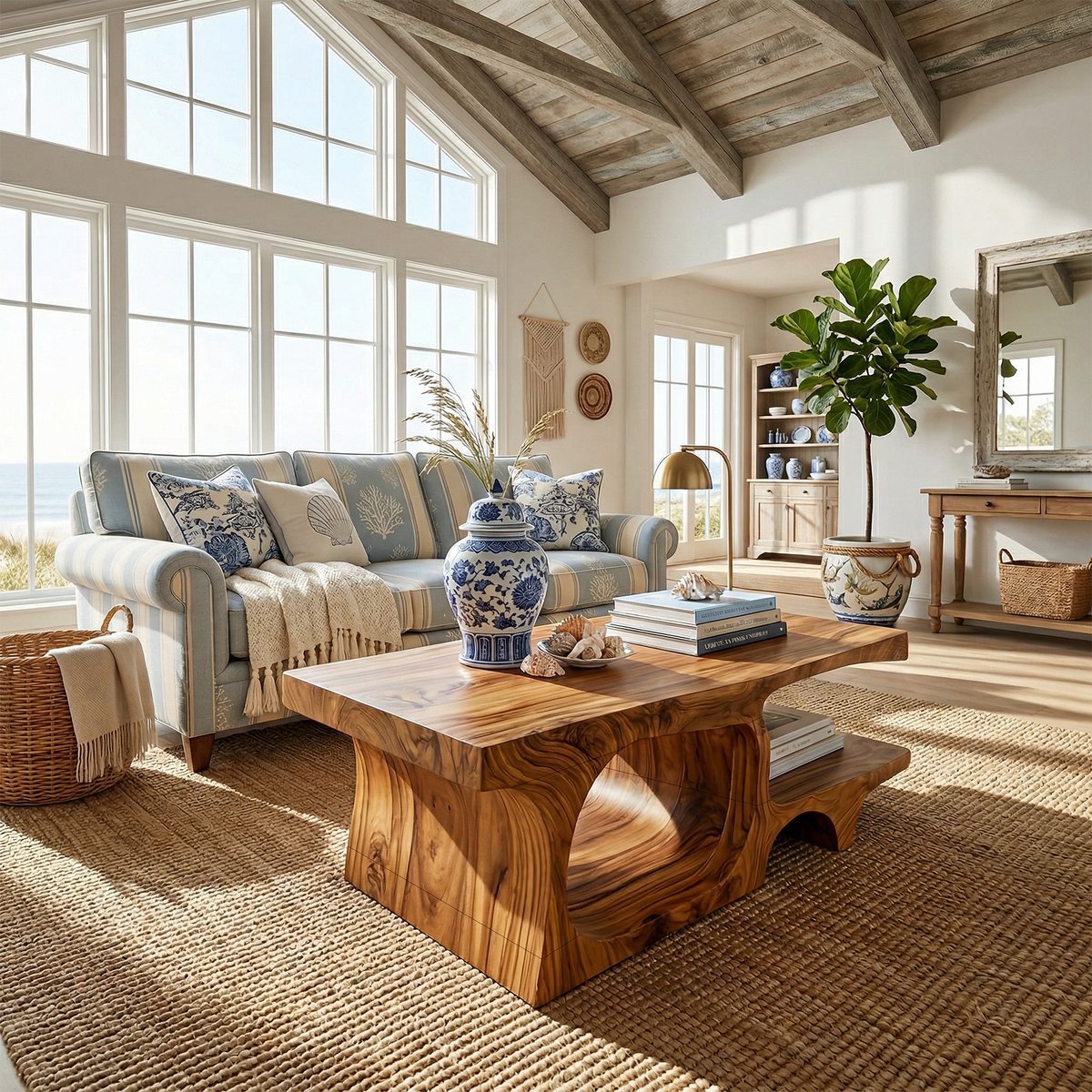 Coastal Wood Coffee Table For Beach House