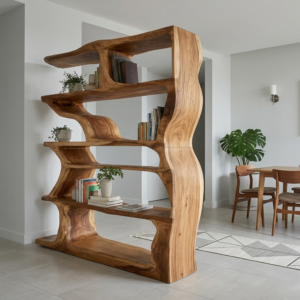 Contemporary Artistic Wooden Bookshelf For Living Room Storage