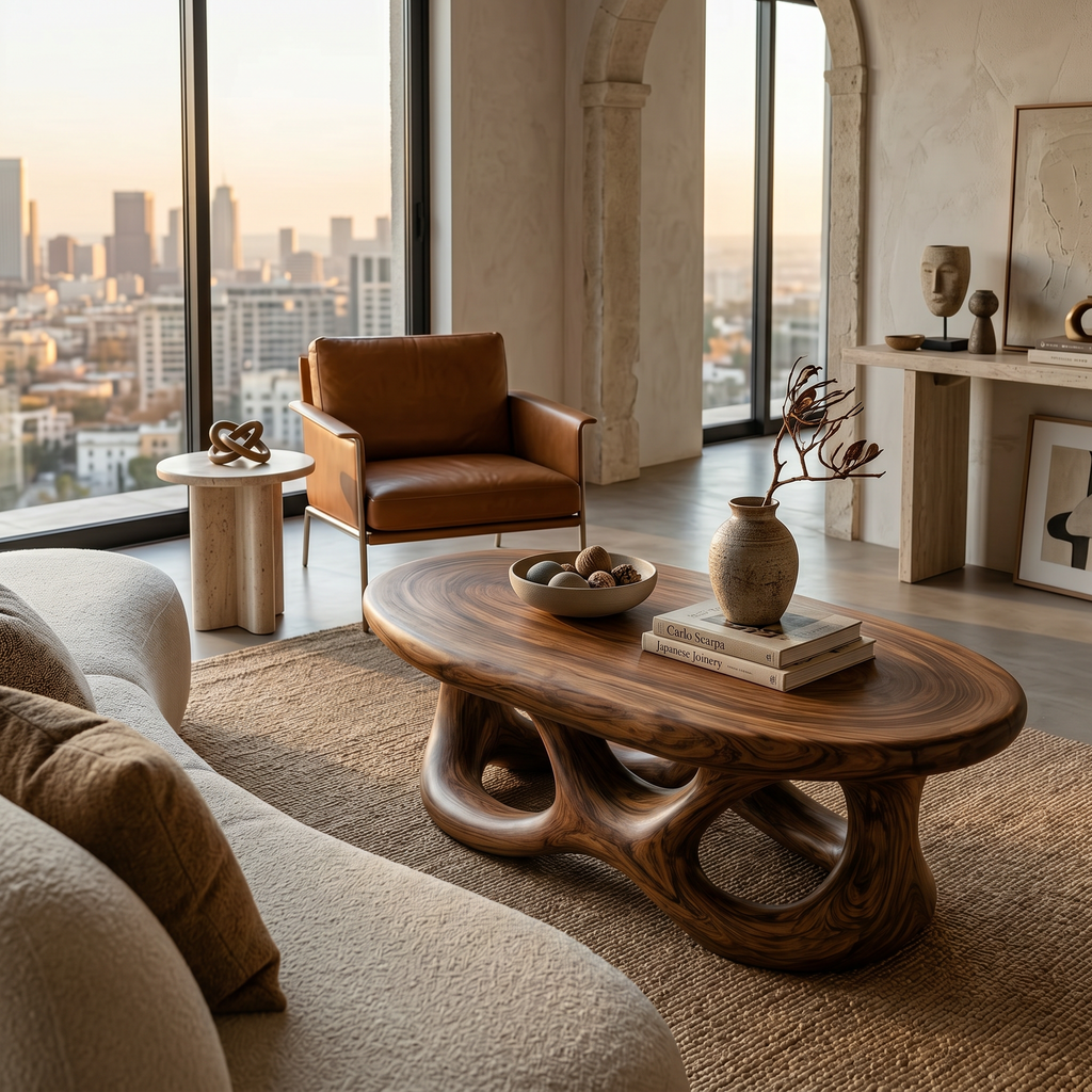 Contemporary Coffee Table With Organic Openwork Base For Designer Interior