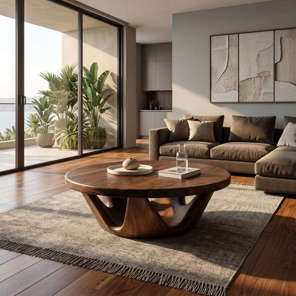 Contemporary Round Coffee Table With Open Base For Living Room