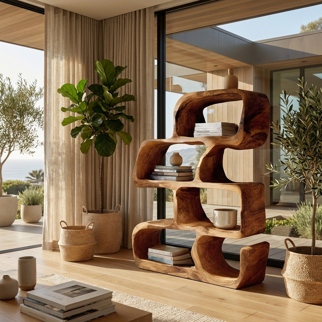 Artistic Wooden Standing Shelf For Modern Home