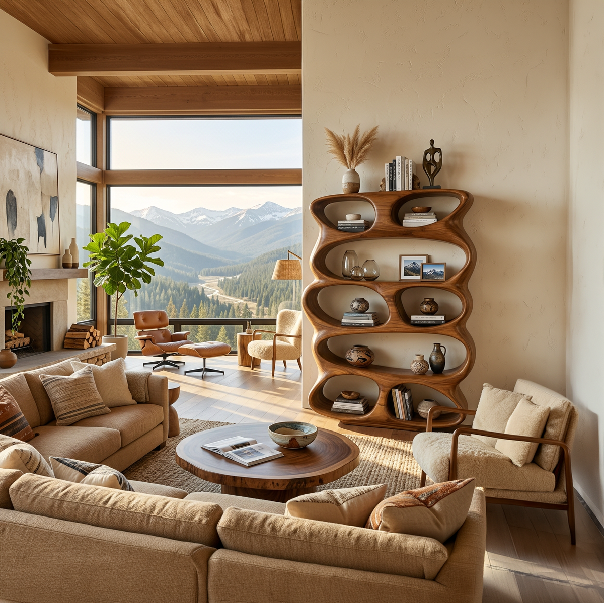 Contemporary Flowing Form Bookshelf For Living Room Storage