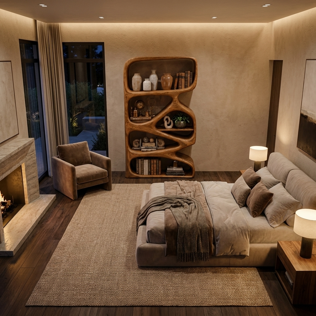 Artistic Wooden Bookshelf With Functional Open Display Shelving For Living