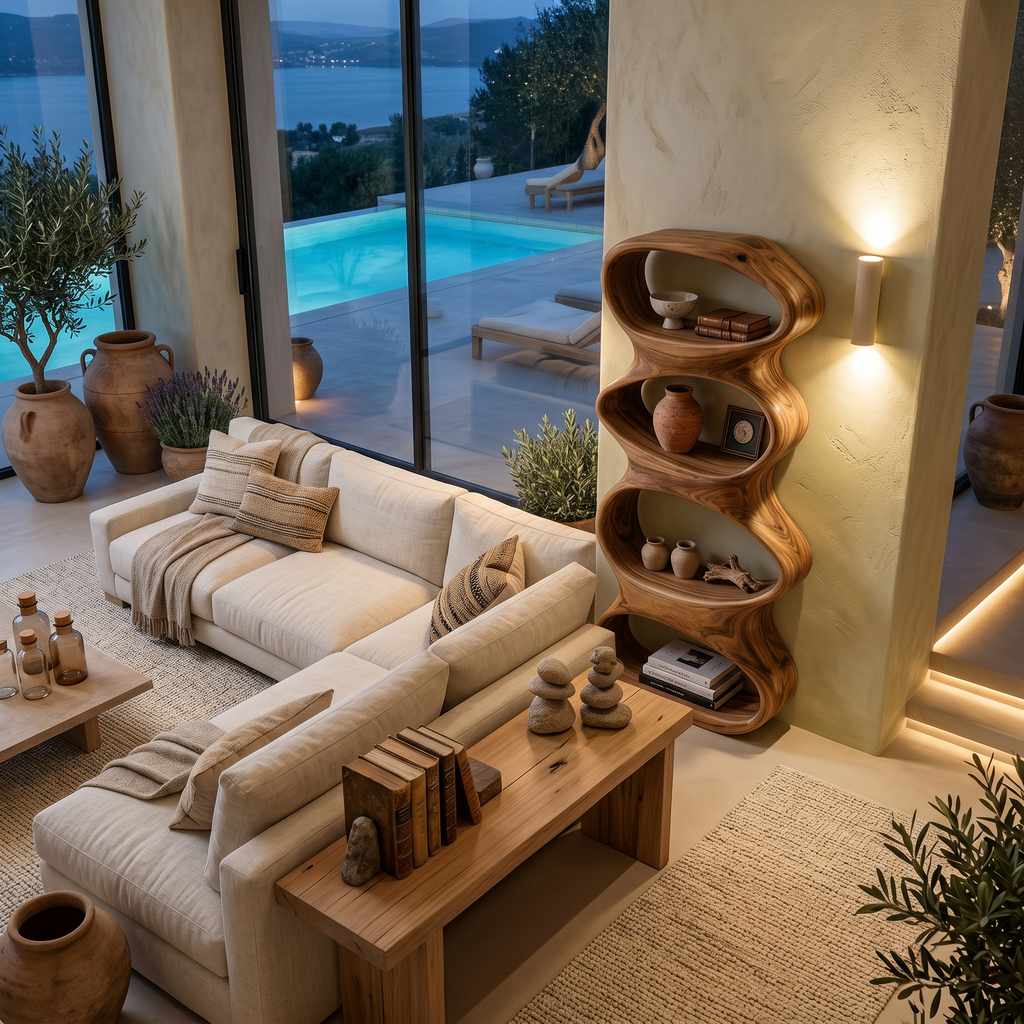 Biomorphic Wooden Bookshelf For Modern Living Room