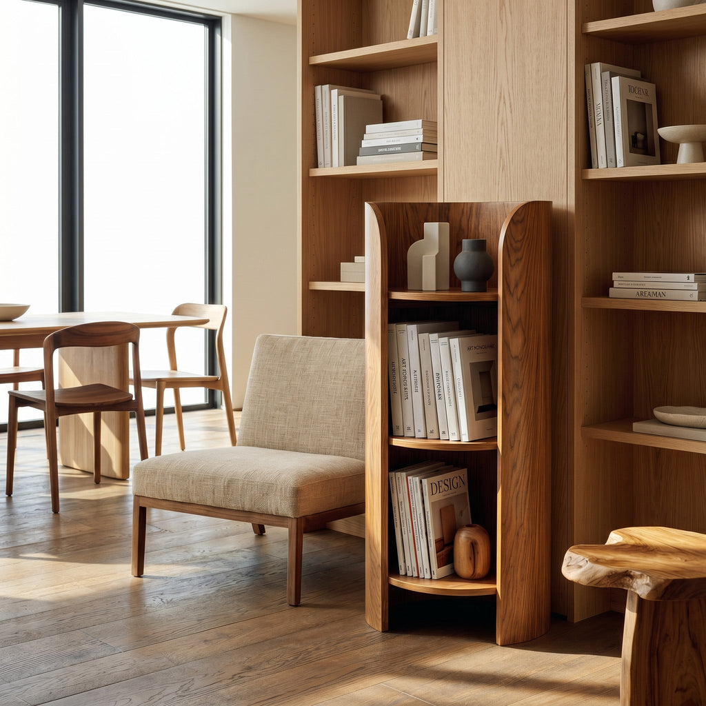 Contemporary Round Natural Wood Magazine Rack For Living Room