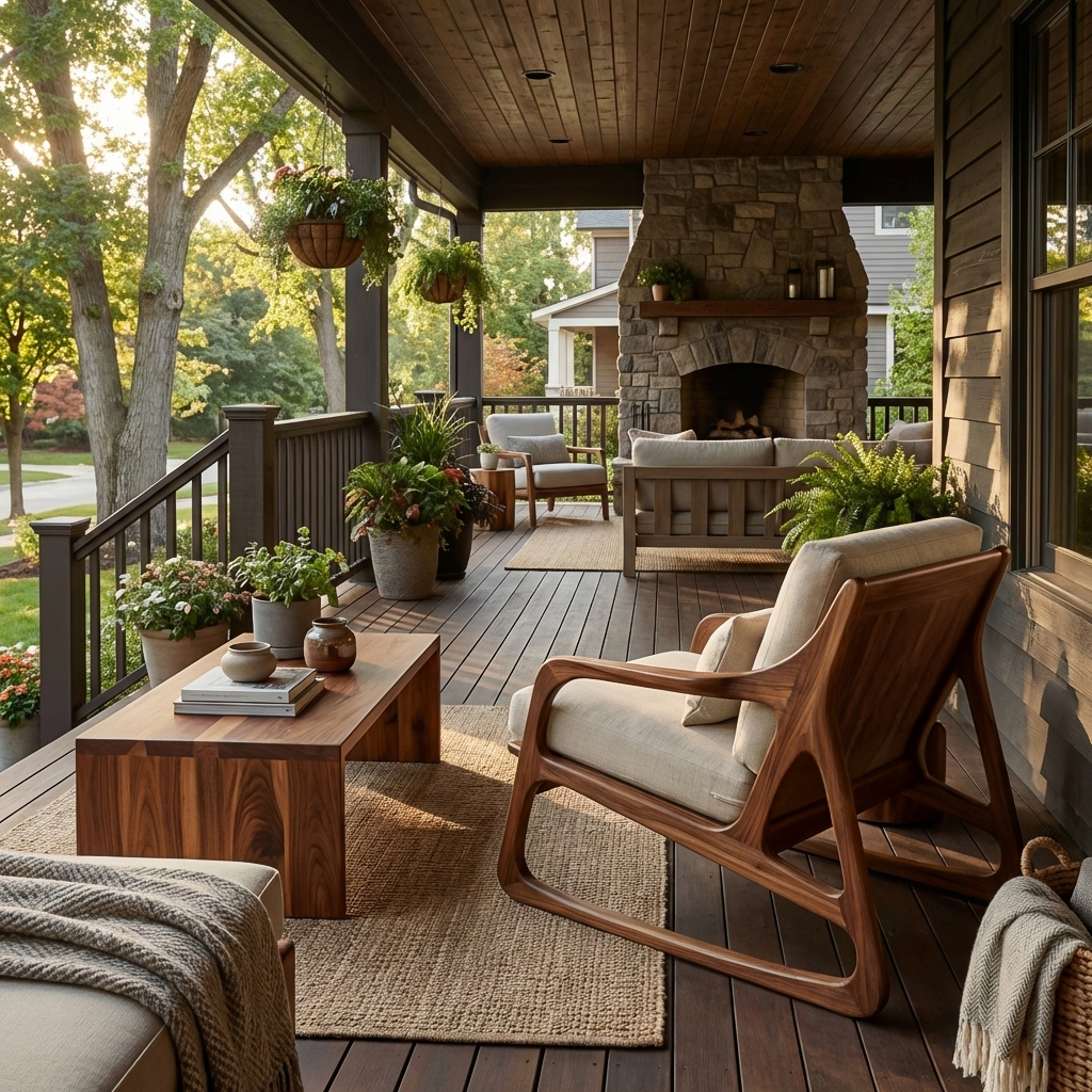 Artistic Wood Chair With Curved Structure For Home Balcony
