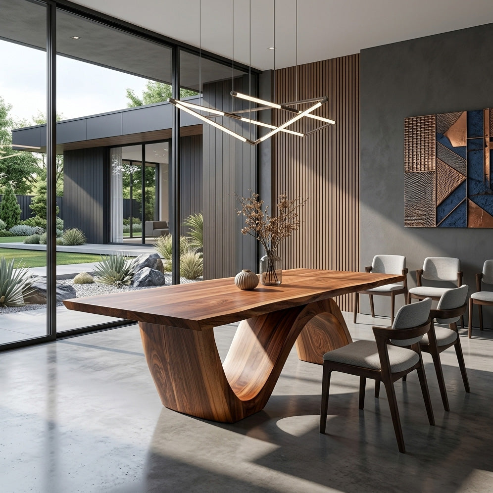 Contemporary Curved Base Wood Dining Table For Dining Area