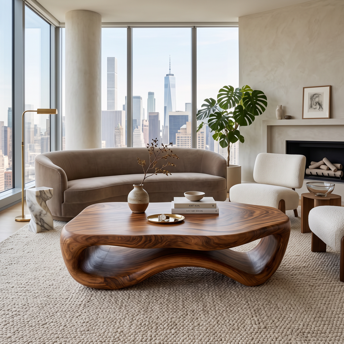 Artistic Wooden Coffee Table Curved For Modern Interior
