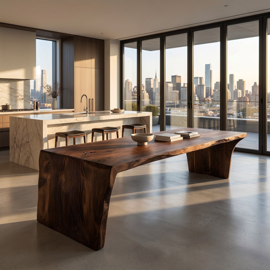 Contemporary Carved Wooden Dining Table For Dining Room