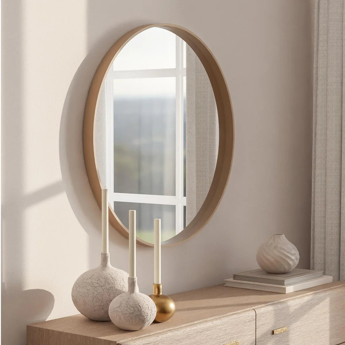 Classic Farmhouse Round Wooden Frame Wall Mirror - 24-inches, 28-inches, 32-inches