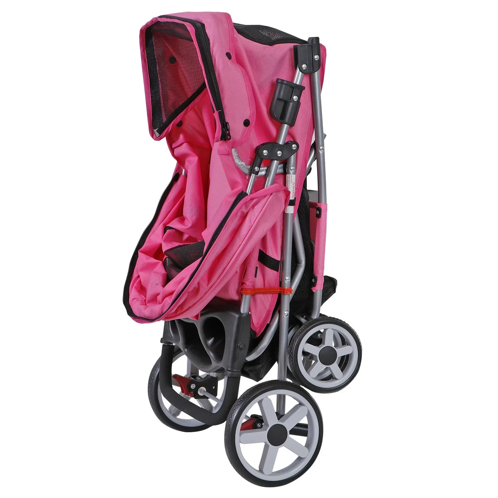 ZENSTYLE 4-Wheel Foldable Pet Stroller Carrier Cart With Storage Basket - 35 LBs