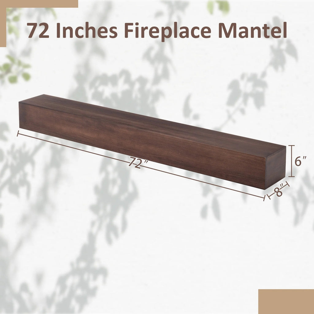 72 Inch Solid Pine Fireplace Mantel Wall-Mounted Floating Shelf - Brown
