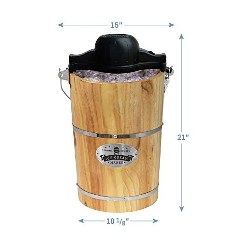 Elite Gourmet 6 Quart Vintage Wood Bucket Electric Ice Cream Maker