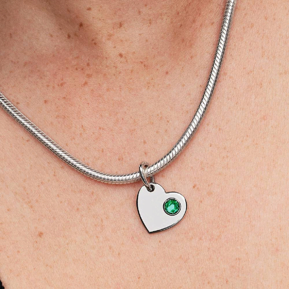 May Engravable Heart Green Stone Dangle Charm