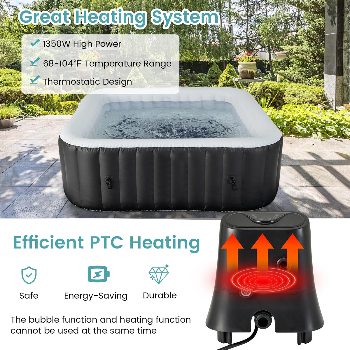 Inflatable Hot Tub, 70-80 in Round Or 71 x 70 in Rectangular, 2-6 Person