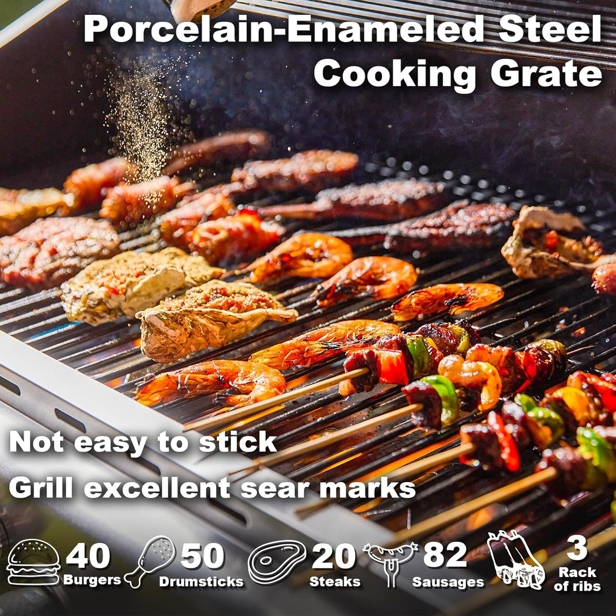 MELLCOM 4 Burner Propane Gas Grill With Cast Iron Grates And Side Stove, 44,000 BTU, Black - BBQ-4+1