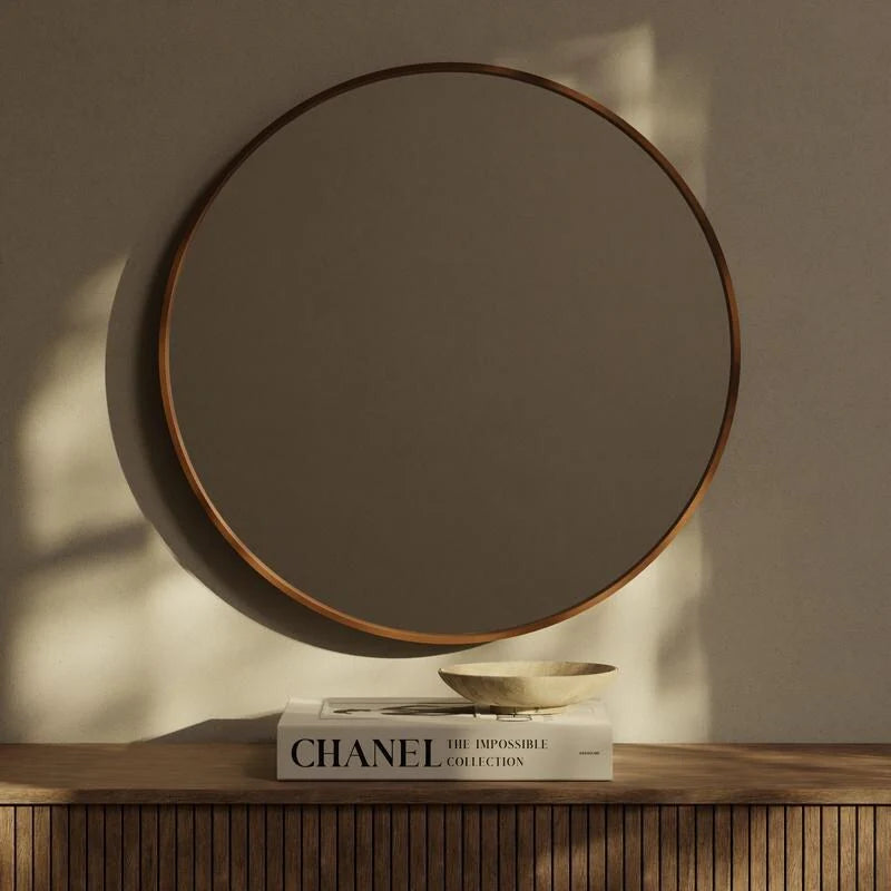 Classic Farmhouse Round Wooden Frame Wall Mirror - 24-inches, 28-inches, 32-inches
