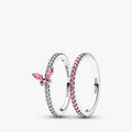 Pink Butterfly Ring Set