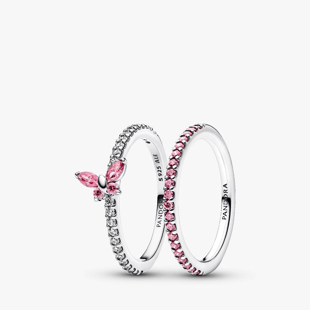 Pink Butterfly Ring Set