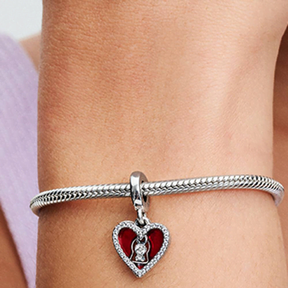 Red Heart & Keyhole Double Dangle Charm
