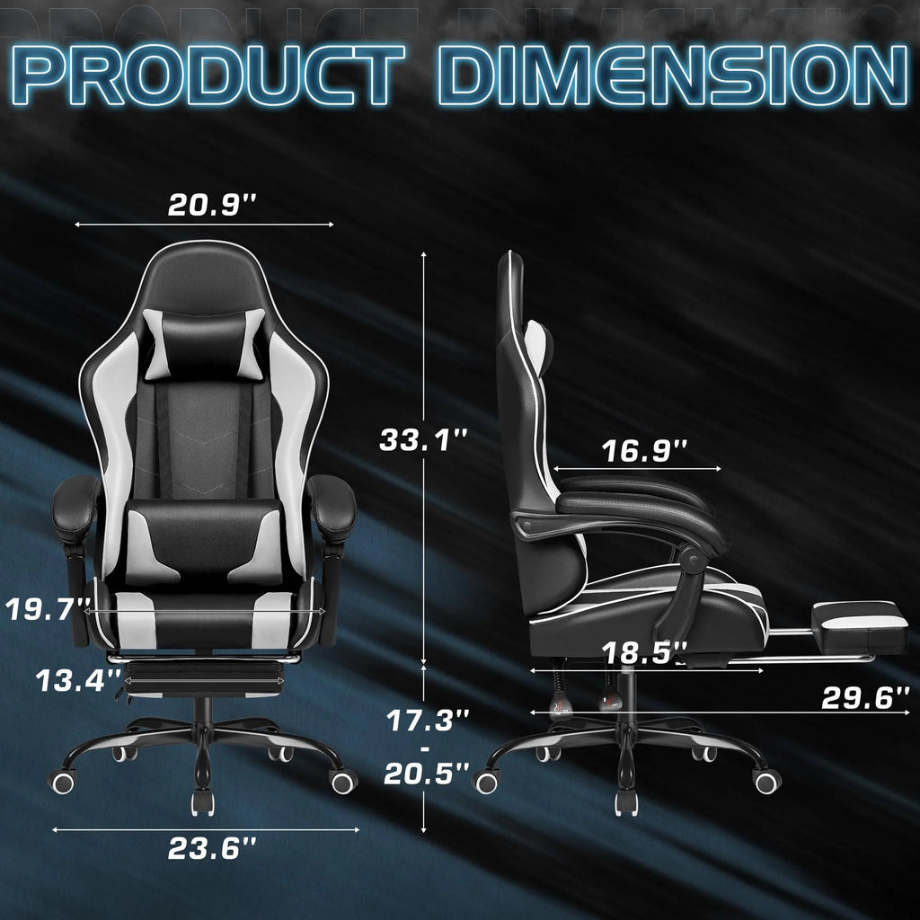 Ergonomic Gaming Chair With Footrest, Massage Lumbar Support, Reclining Backrest And PU Leather