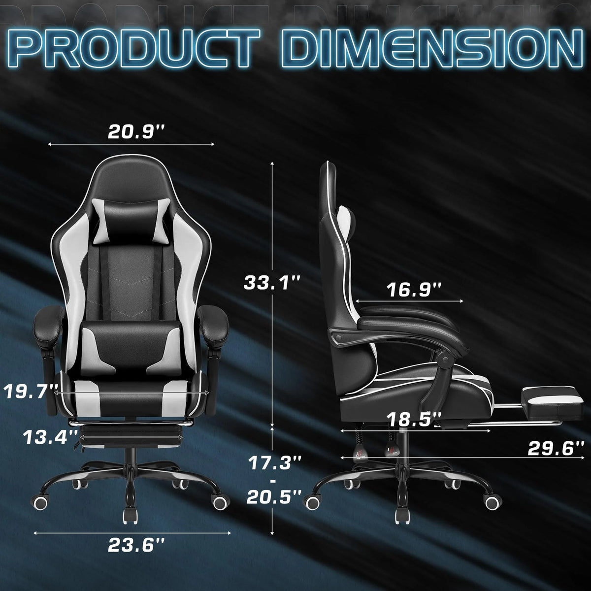 Ergonomic Gaming Chair With Footrest, Massage Lumbar Support, Reclining Backrest And PU Leather