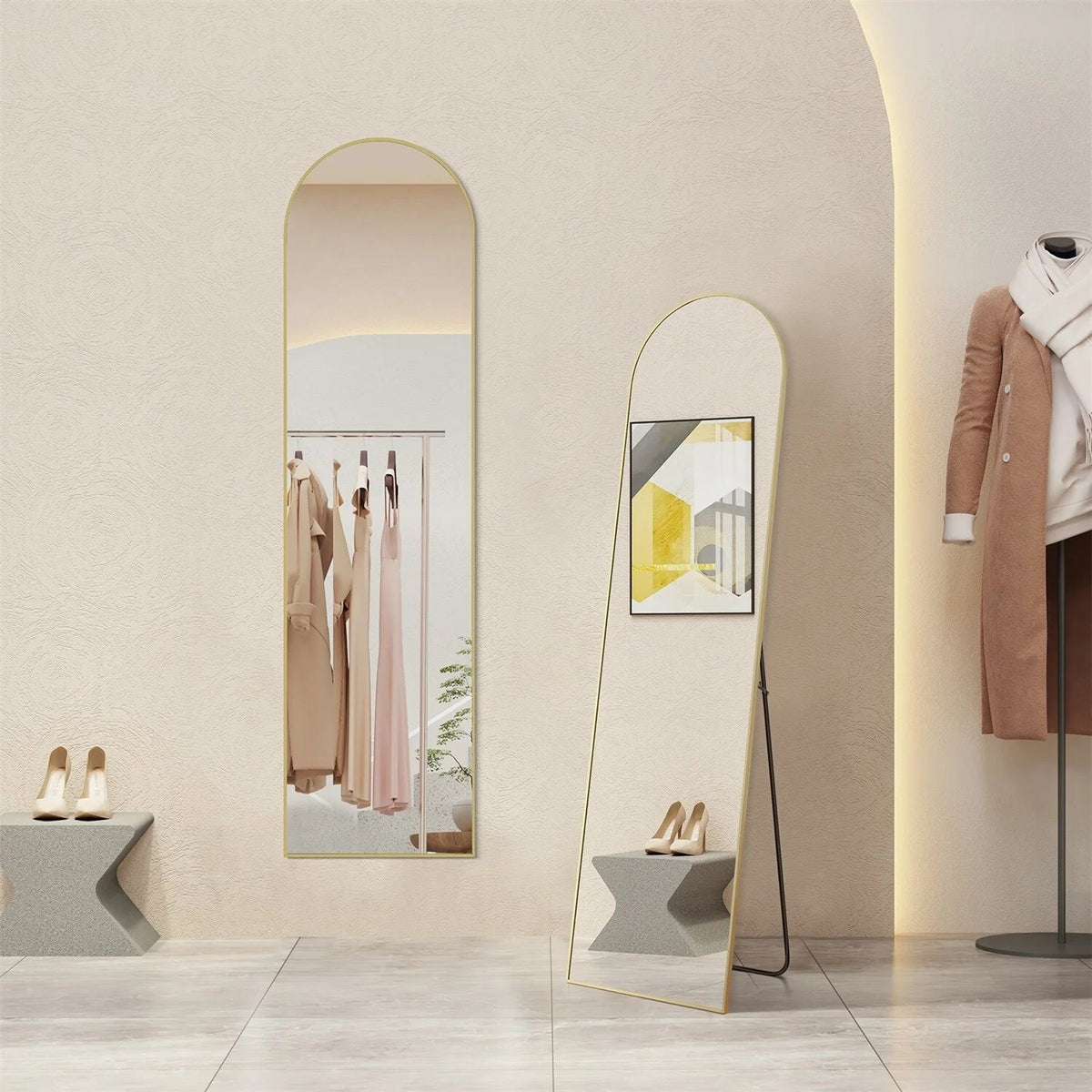 Full-Length Floor Mirror With Stand, Aluminum Alloy Frame - 71x30