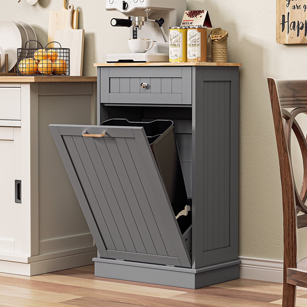 HARIPUL Single Tilt-Out Trash Cabinet For 13 Gallon Waste Bin, White