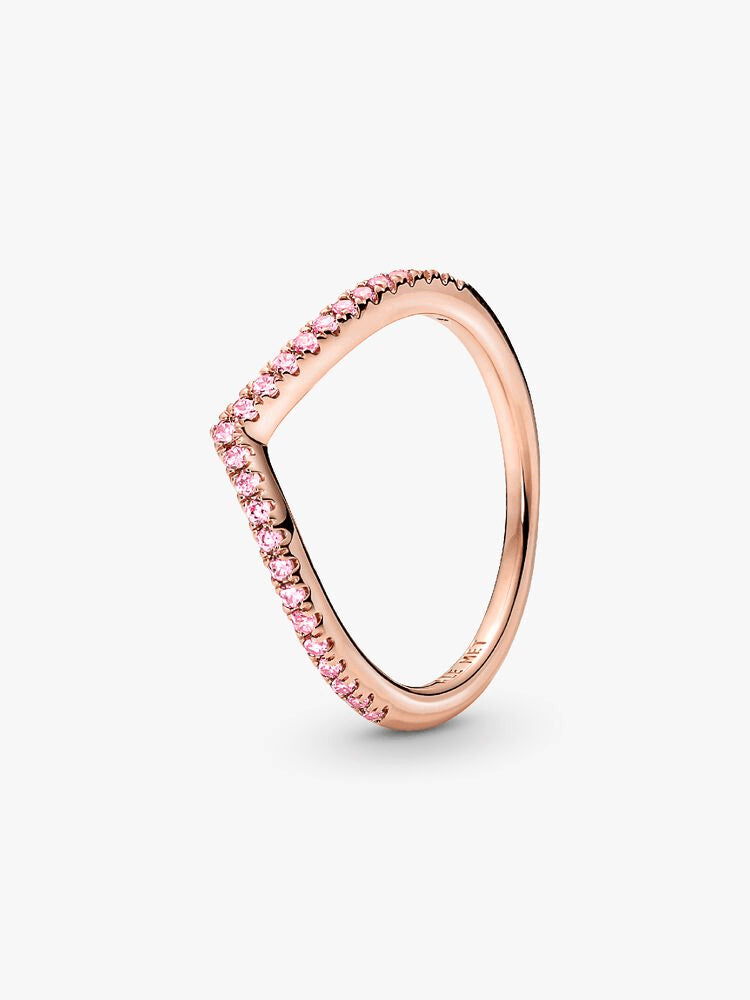 Sparkling Pink Heart Wishbone Ring Set