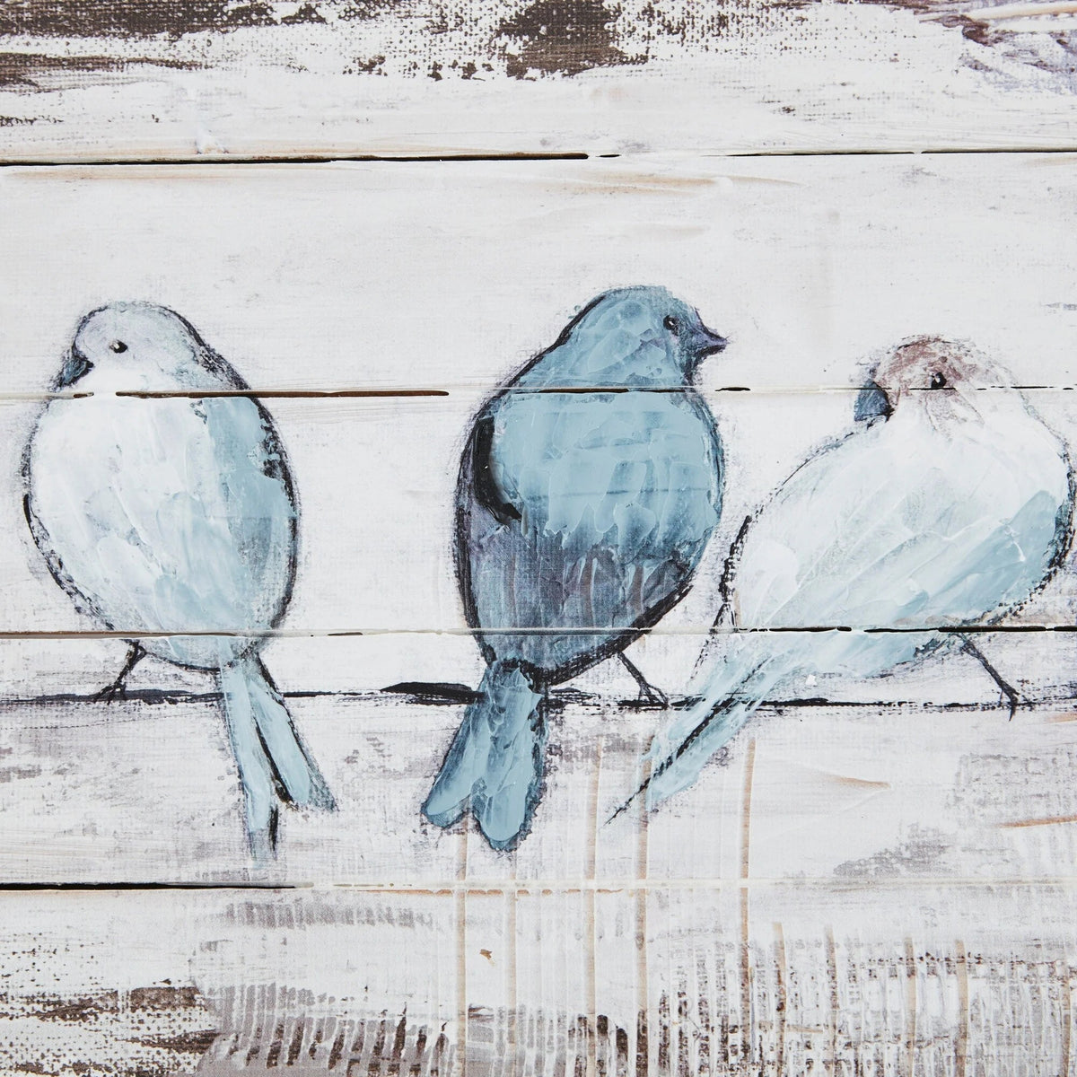 Hand-Painted Perched Birds Wood Plank Wall Decor, Reclaimed Gray, 30in W x 12in H x 1.5in D